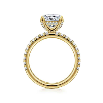 Gabriel & Co. 1/2 ct. tw. Diamond Princess Cut Semi-Mount Engagement Ring in 14K Yellow Gold close-up detail