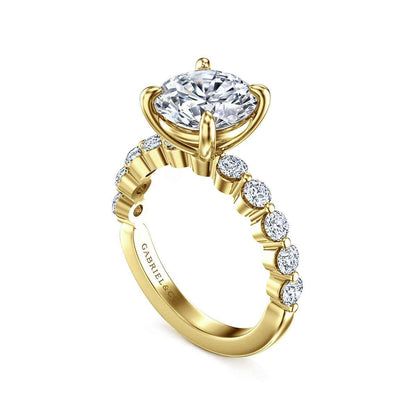 Gabriel & Co. 3/4 ct. tw. Diamond Round Semi-Mount Engagement Ring in 14K Yellow Gold front view