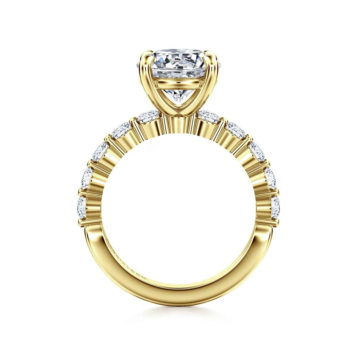 Gabriel & Co. 3/4 ct. tw. Diamond Round Semi-Mount Engagement Ring in 14K Yellow Gold close-up detail
