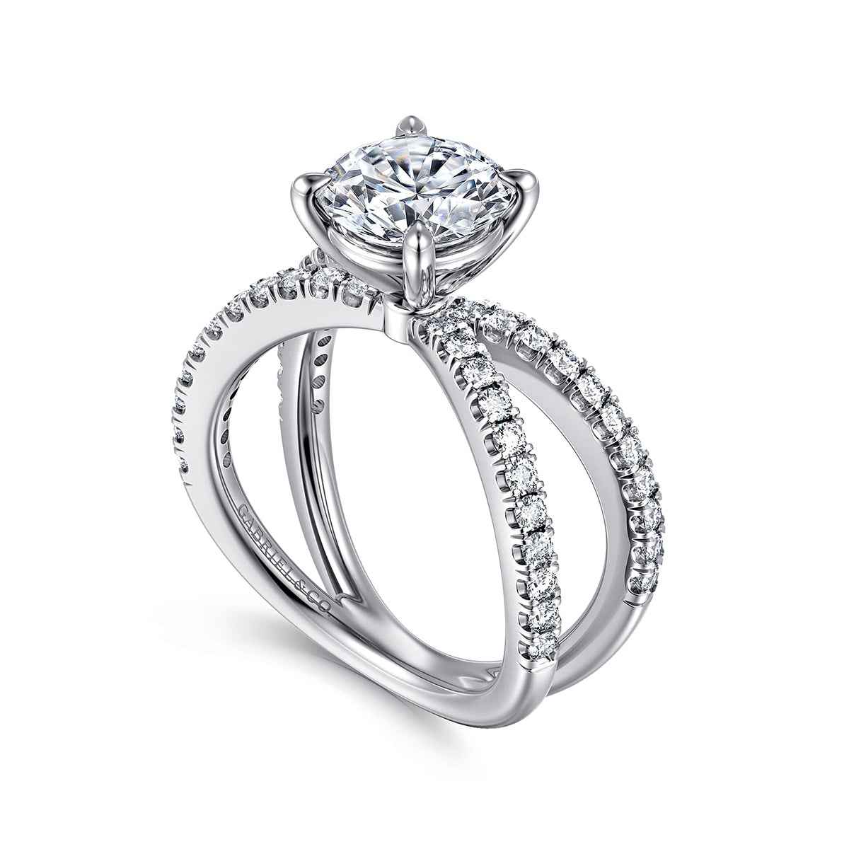 Gabriel & Co. 1/2 ct. tw. Crossover Diamond Round Semi-Mount Engagement Ring in 14K White Gold front view