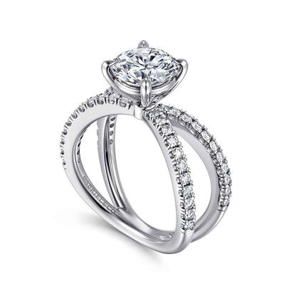 Gabriel & Co. 1/2 ct. tw. Crossover Diamond Round Semi-Mount Engagement Ring in 14K White Gold front view