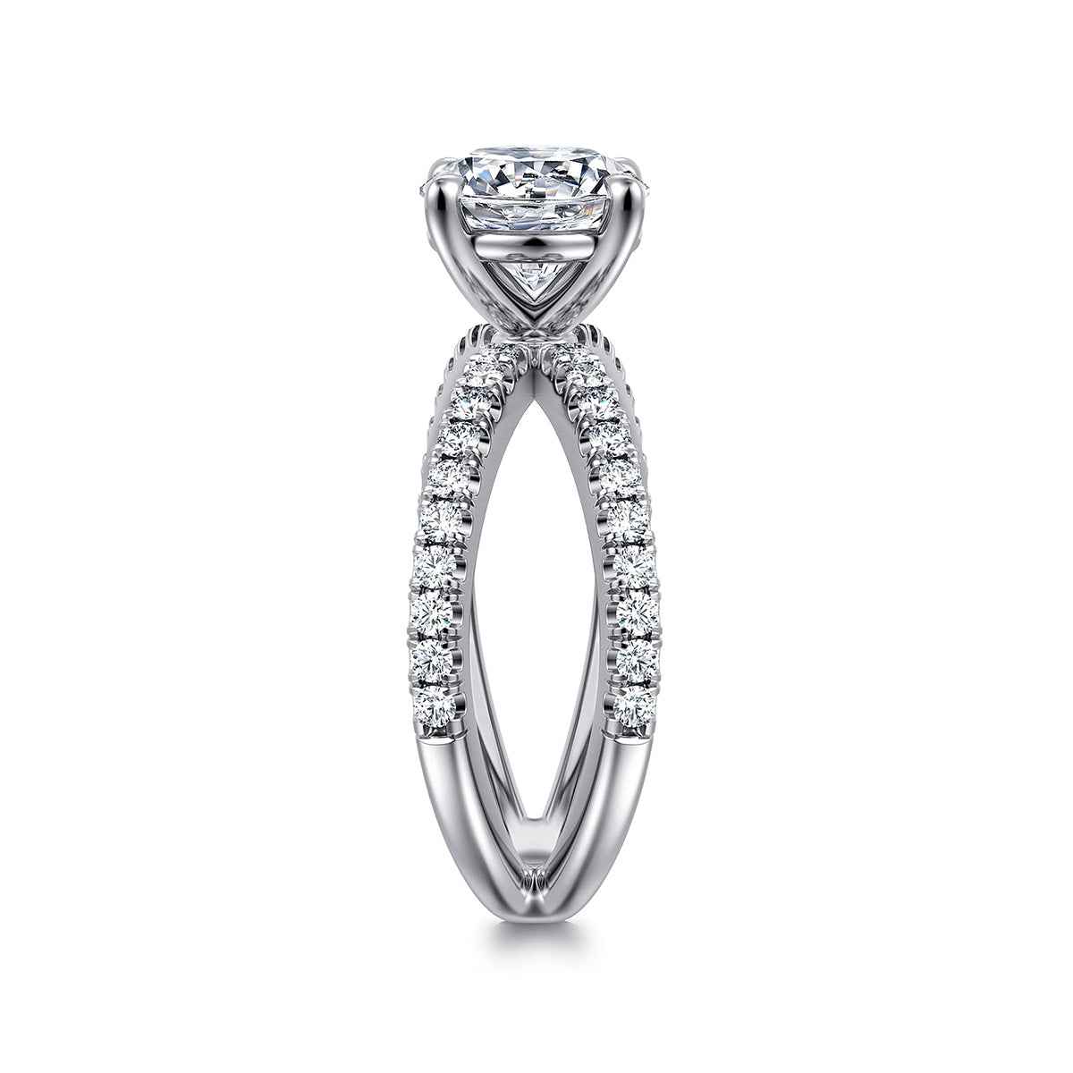 Gabriel & Co. 1/2 ct. tw. Crossover Diamond Round Semi-Mount Engagement Ring in 14K White Gold side profile