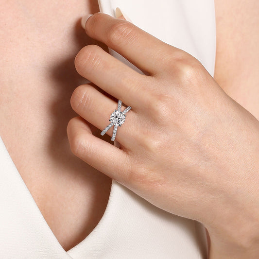 Gabriel & Co. 1/2 ct. tw. Crossover Diamond Round Semi-Mount Engagement Ring in 14K White Gold full view