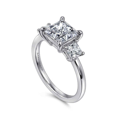Gabriel & Co. 1/2 ct. tw. Princess Cut 3-Stone Diamond Semi-Mount Engagement Ring in 14K White Gold front view