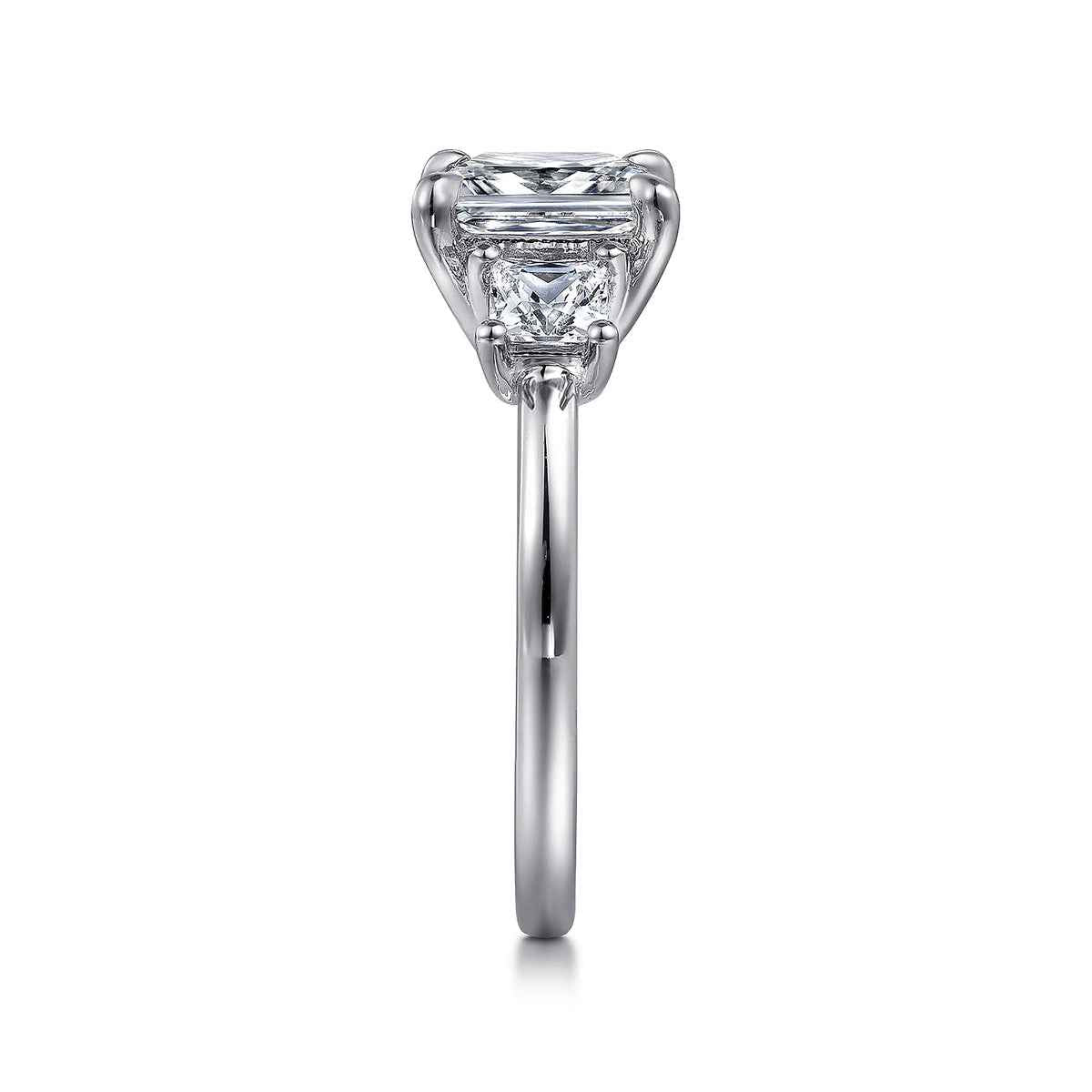 Gabriel & Co. 1/2 ct. tw. Princess Cut 3-Stone Diamond Semi-Mount Engagement Ring in 14K White Gold side profile