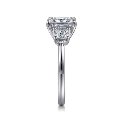 Gabriel & Co. 1/2 ct. tw. Princess Cut 3-Stone Diamond Semi-Mount Engagement Ring in 14K White Gold side profile