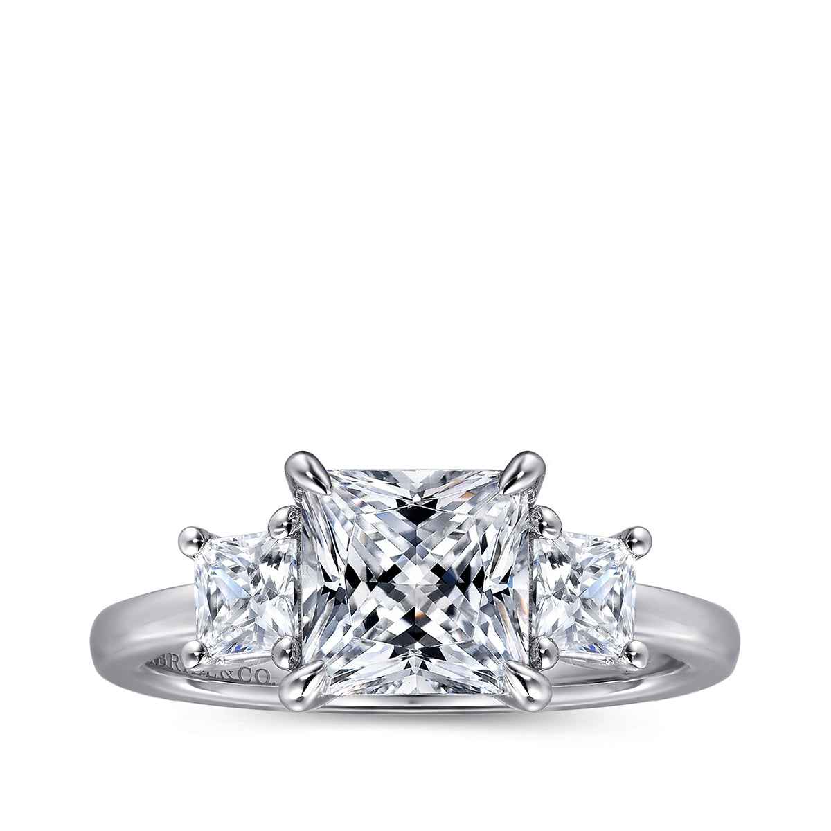 Gabriel & Co. 1/2 ct. tw. Princess Cut 3-Stone Diamond Semi-Mount Engagement Ring in 14K White Gold