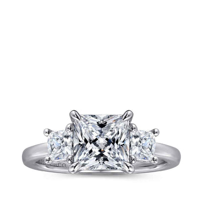 Gabriel & Co. 1/2 ct. tw. Princess Cut 3-Stone Diamond Semi-Mount Engagement Ring in 14K White Gold