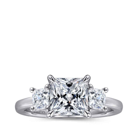 Gabriel & Co. 1/2 ct. tw. Princess Cut 3-Stone Diamond Semi-Mount Engagement Ring in 14K White Gold