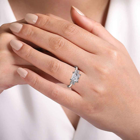 Gabriel & Co. 1/2 ct. tw. Princess Cut 3-Stone Diamond Semi-Mount Engagement Ring in 14K White Gold full view