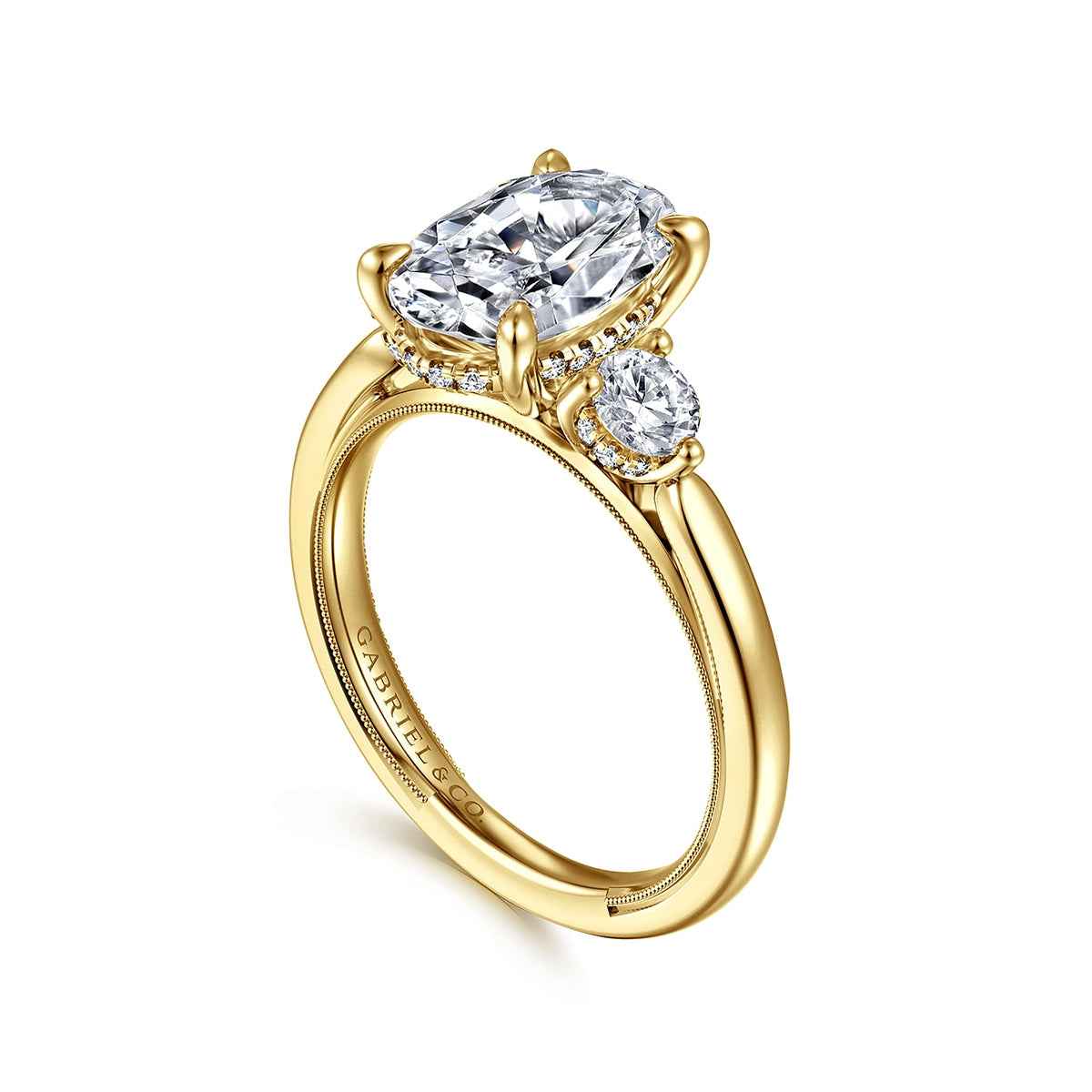 Gabriel & Co. 1/2 ct. tw. Round Side Stone Diamond Oval Semi-Mount Engagement Ring in 14K Yellow Gold front view