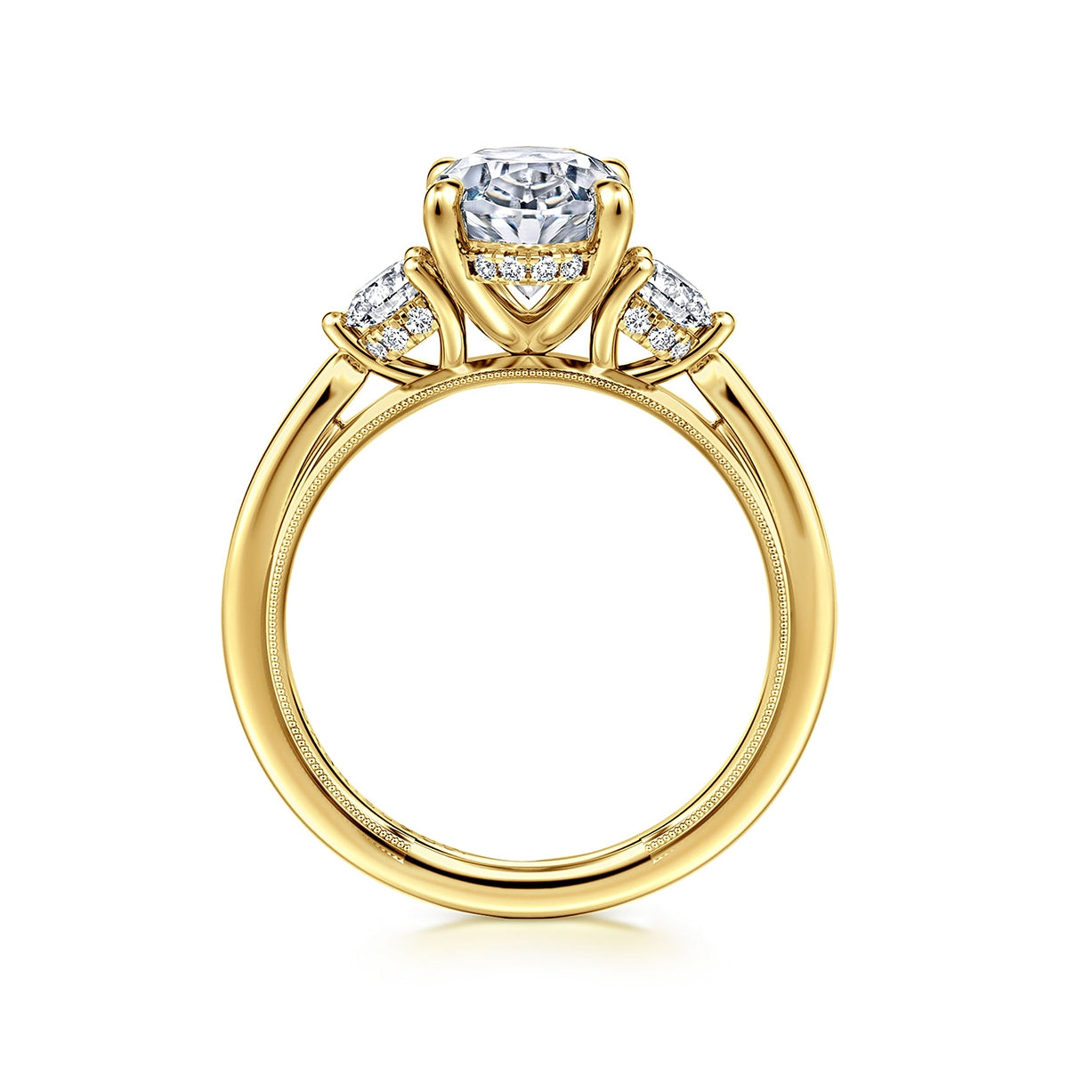 Gabriel & Co. 1/2 ct. tw. Round Side Stone Diamond Oval Semi-Mount Engagement Ring in 14K Yellow Gold close-up detail