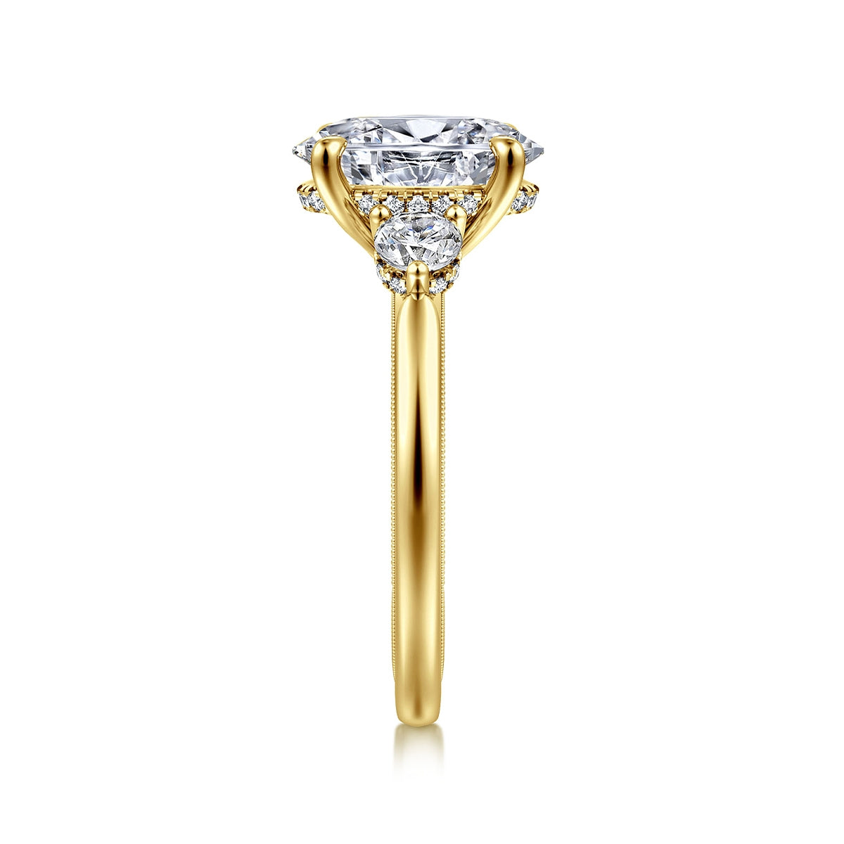 Gabriel & Co. 1/2 ct. tw. Round Side Stone Diamond Oval Semi-Mount Engagement Ring in 14K Yellow Gold side profile