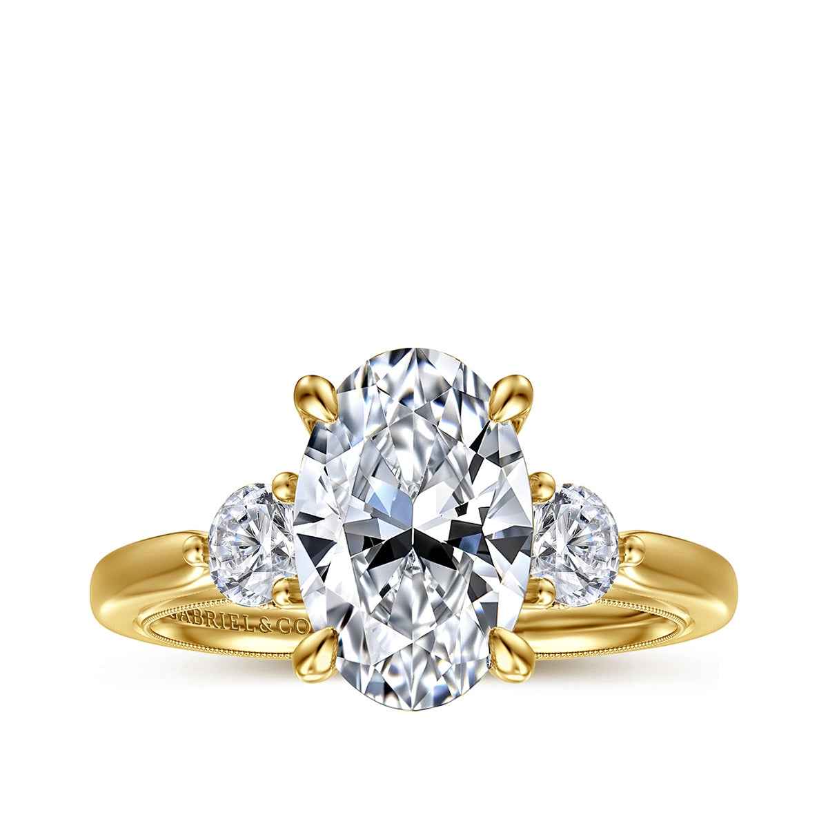 Gabriel & Co. 1/2 ct. tw. Round Side Stone Diamond Oval Semi-Mount Engagement Ring in 14K Yellow Gold