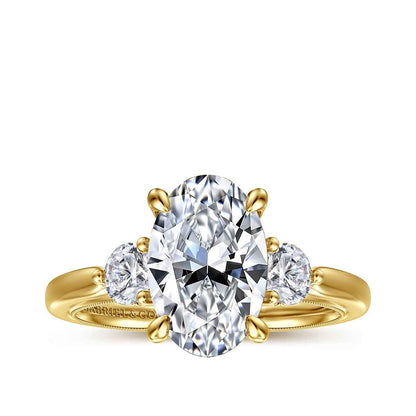 Gabriel & Co. 1/2 ct. tw. Round Side Stone Diamond Oval Semi-Mount Engagement Ring in 14K Yellow Gold