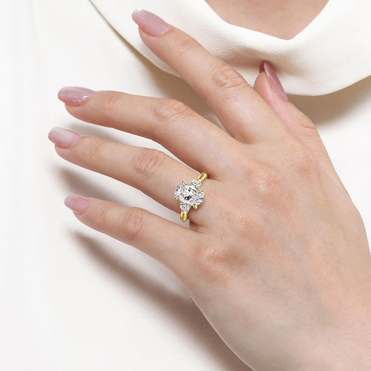 Gabriel & Co. 1/2 ct. tw. Round Side Stone Diamond Oval Semi-Mount Engagement Ring in 14K Yellow Gold full view