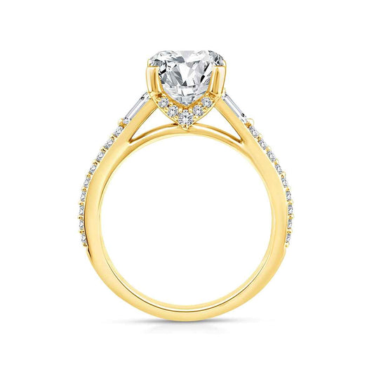 Above Love Star 3-7/8 ct. tw. Lab-Grown Radiant Cut & Baguette Diamond Engagement Ring in 18K Yellow Gold close-up detail