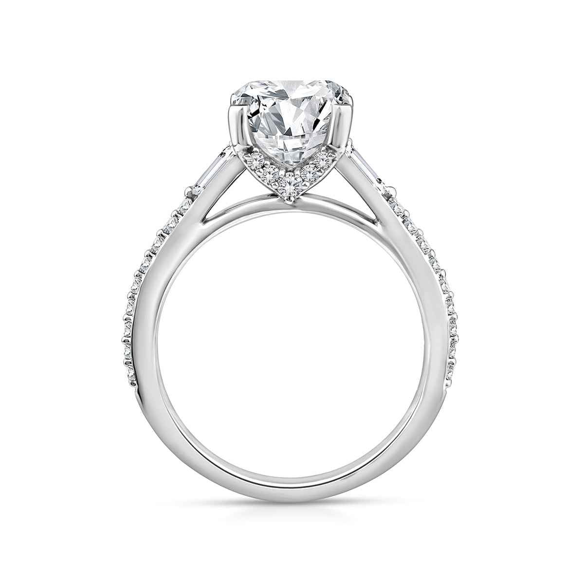 Above Love Star 3-7/8 ct. tw. Lab-Grown Radiant Cut & Baguette Diamond Engagement Ring in 18K White Gold close-up detail