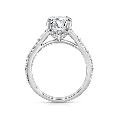 Above Love Star 3-7/8 ct. tw. Lab-Grown Radiant Cut & Baguette Diamond Engagement Ring in 18K White Gold close-up detail