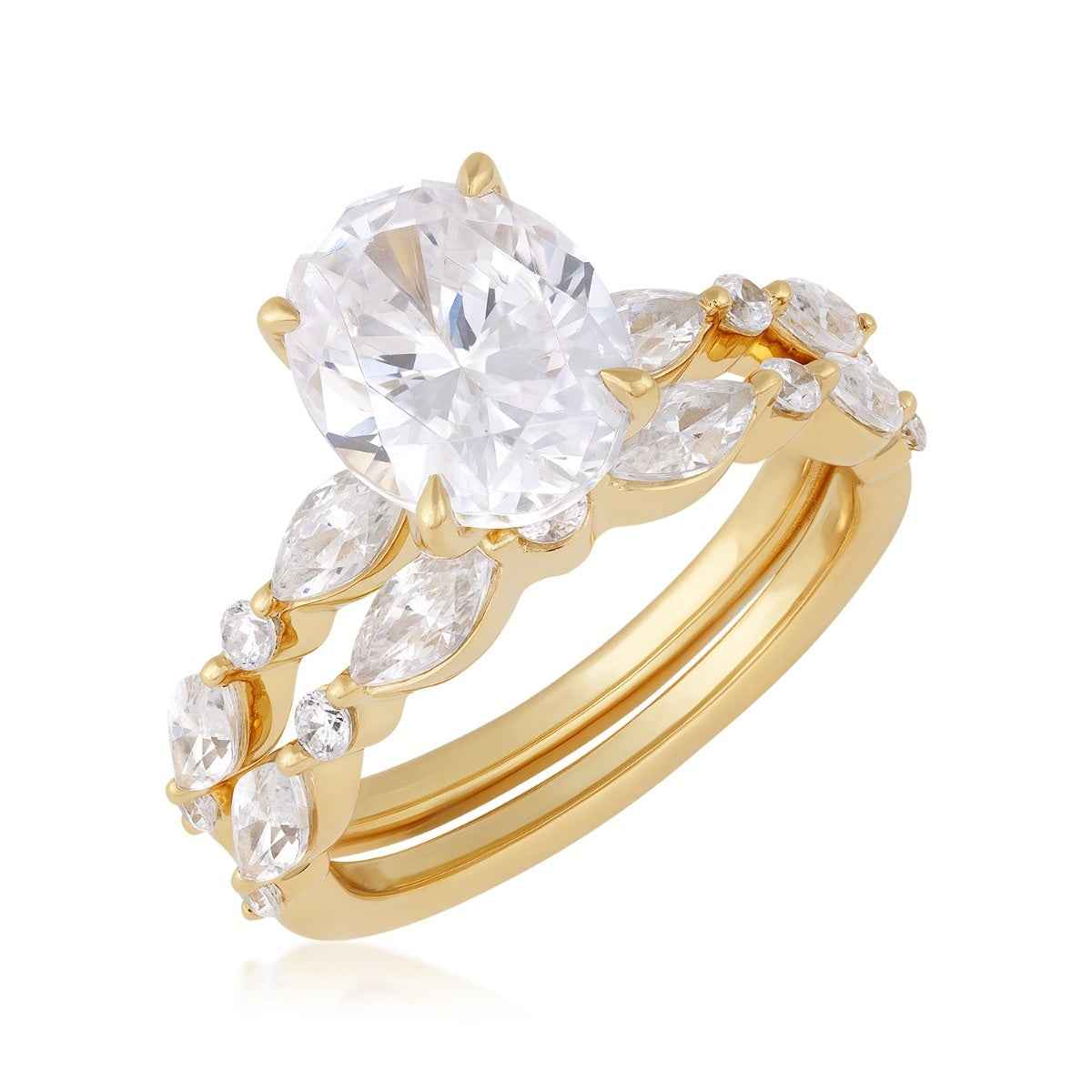 Above Love Star 4 ct. tw. Lab-Grown Oval Diamond Wedding Set in 18K Yellow Gold front view