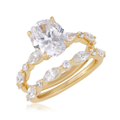 Above Love Star 4 ct. tw. Lab-Grown Oval Diamond Wedding Set in 18K Yellow Gold close-up detail
