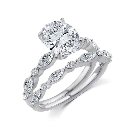 Above Love Star 4 ct. tw. Lab-Grown Oval & Marquise Diamond Wedding Set in 18K White Gold close-up detail