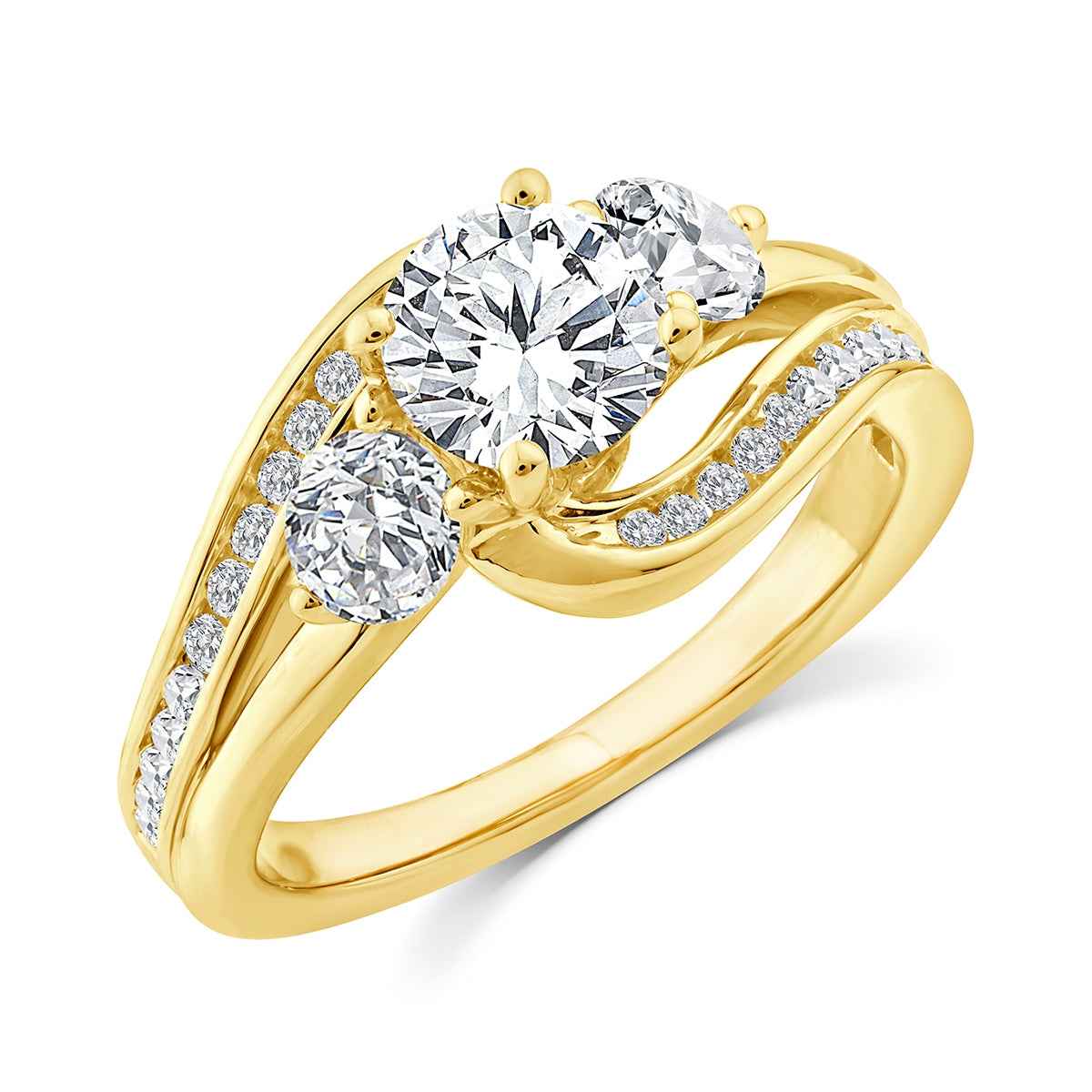 Above Love Star 1-5/8 ct. tw. Lab-Grown Round Brilliant 3-Stone Diamond Engagement Ring in 18K Yellow Gold front view