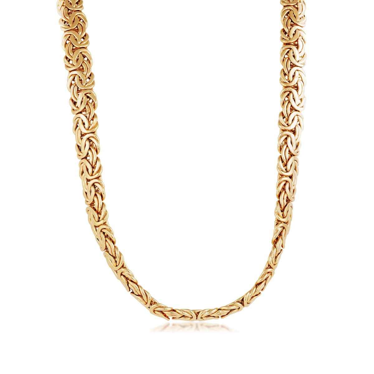 9mm 16-inch Flat Byzantine Chain Necklace in 14K Yellow Gold