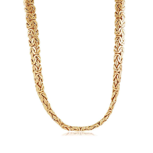 9mm 16-inch Flat Byzantine Chain Necklace in 14K Yellow Gold