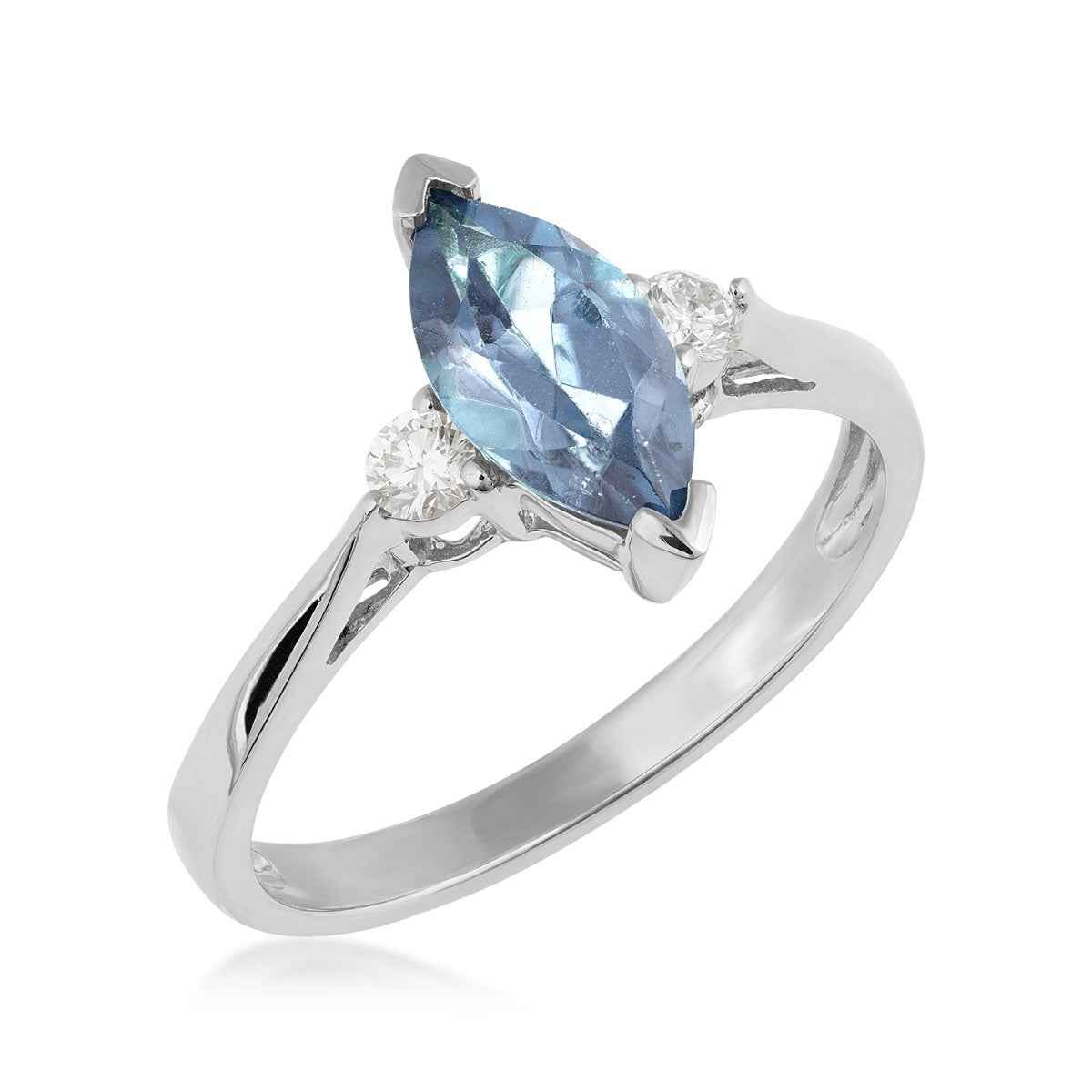 Marquise Aquamarine & 1/8 ct. tw. Round Diamond Ring in 14K White Gold front view