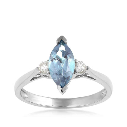 Marquise Aquamarine & 1/8 ct. tw. Round Diamond Ring in 14K White Gold