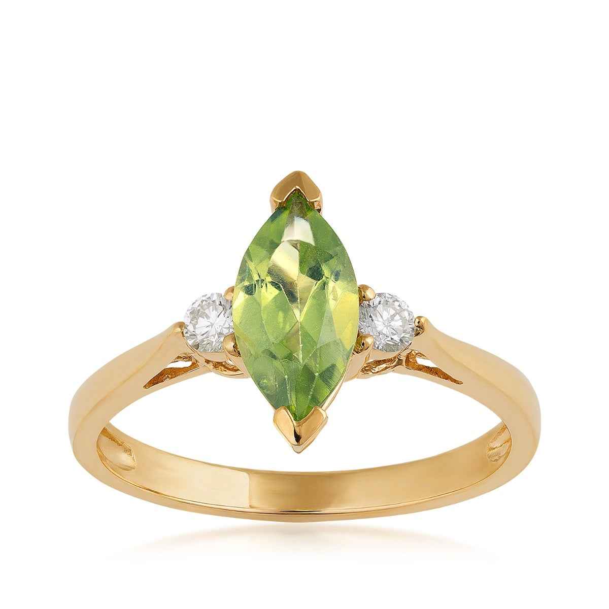 Marquise Peridot & 1/8 ct. tw. Round Diamond Ring in 14K Yellow Gold