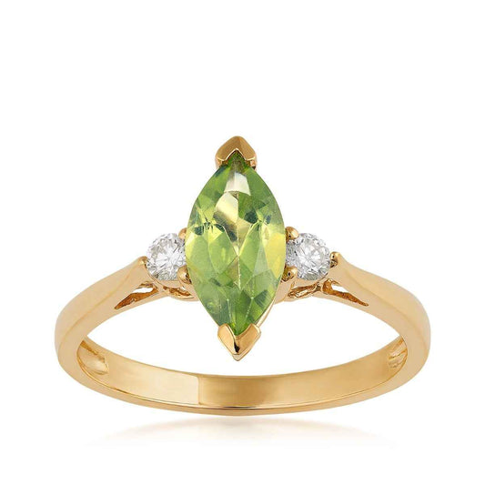 Marquise Peridot & 1/8 ct. tw. Round Diamond Ring in 14K Yellow Gold