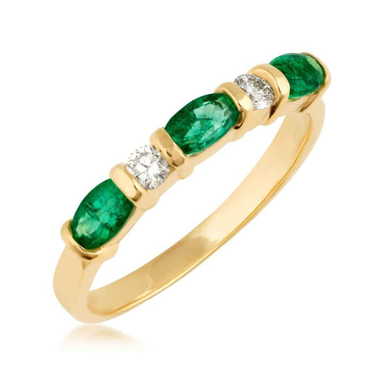 Oval Emerald & 1/7 ct. tw. Round Diamond Stackable Ring in 14K Yellow Gold front view