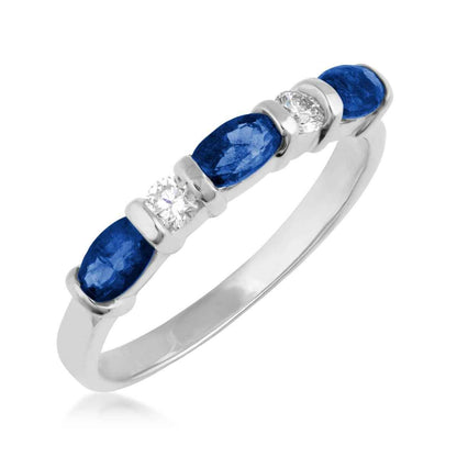 Oval Sapphire & 1/7 ct. tw. Round Diamond Stackable Ring in 14K White Gold front view