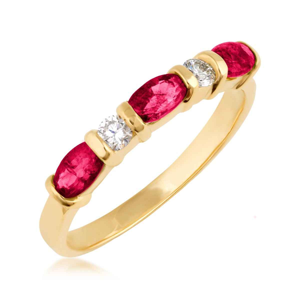 Oval Ruby & 1/7 ct. tw. Round Diamond Stackable Ring in 14K Yellow Gold front view
