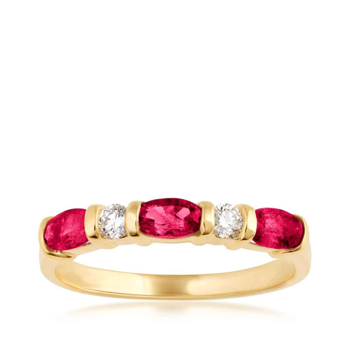 Oval Ruby & 1/7 ct. tw. Round Diamond Stackable Ring in 14K Yellow Gold