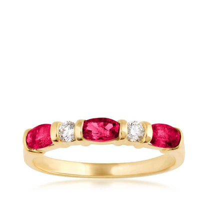 Oval Ruby & 1/7 ct. tw. Round Diamond Stackable Ring in 14K Yellow Gold