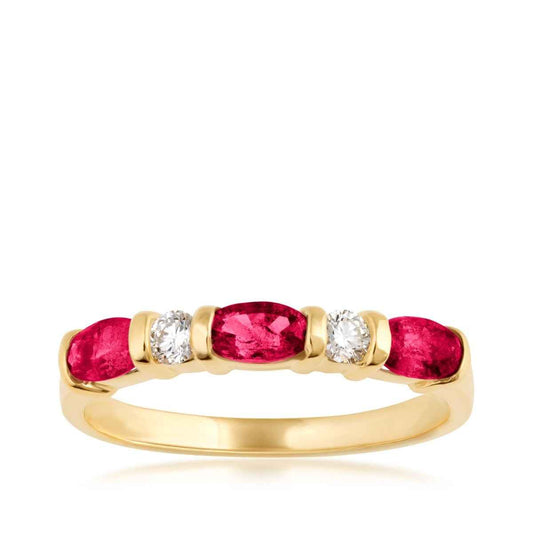 Oval Ruby & 1/7 ct. tw. Round Diamond Stackable Ring in 14K Yellow Gold