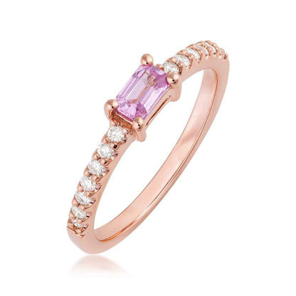 Emerald Cut Pink Sapphire & 1/6 ct. tw. Diamond Stackable Ring in 14K Pink Gold front view