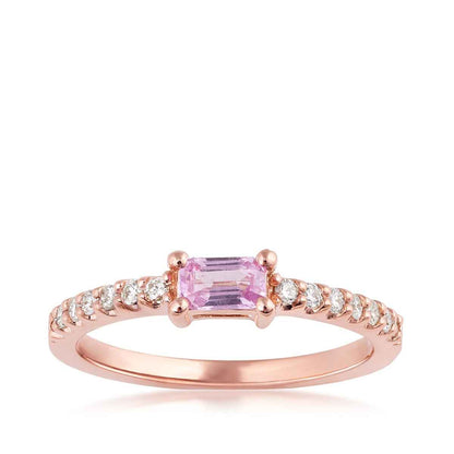 Emerald Cut Pink Sapphire & 1/6 ct. tw. Diamond Stackable Ring in 14K Pink Gold