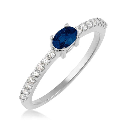 Oval Sapphire & 1/5 ct. tw. Diamond Stackable Ring in 14K White Gold front view