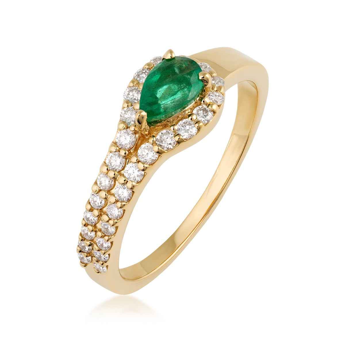 Pear Emerald & 1/3 ct. tw. Diamond Halo Ring in 14K Yellow Gold front view