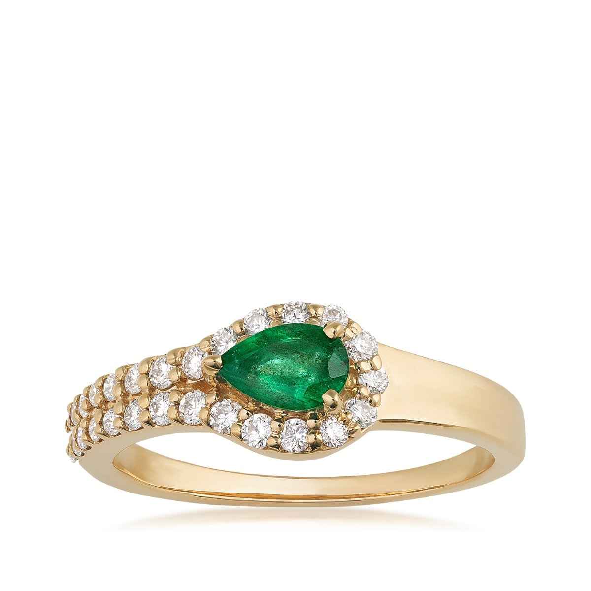 Pear Emerald & 1/3 ct. tw. Diamond Halo Ring in 14K Yellow Gold