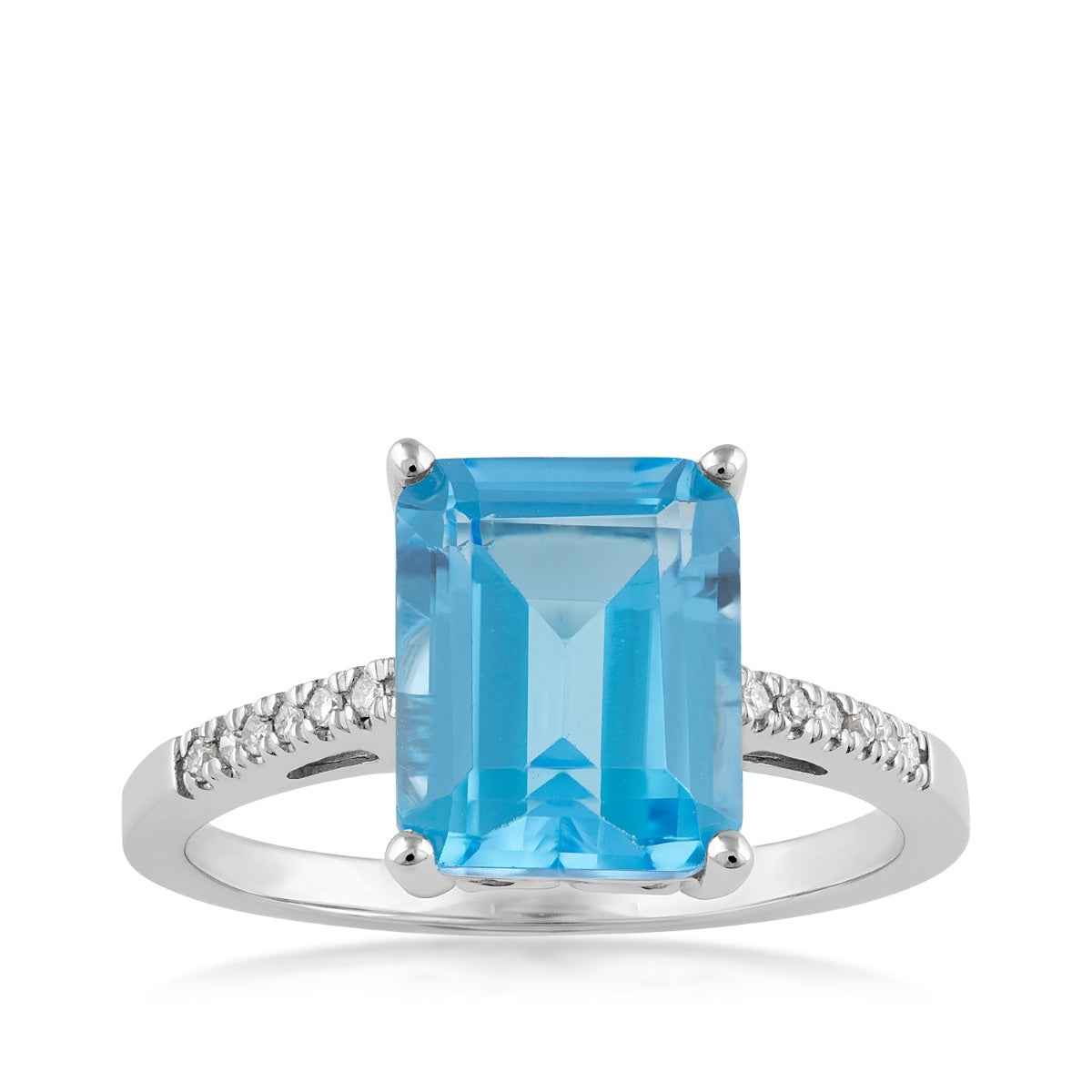 Emerald Cut Blue Topaz & Diamond Accent Ring in 10K White Gold