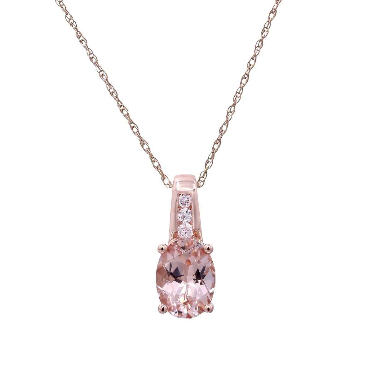 Oval Morganite & Diamond Accent Pendant in 10K Pink Gold