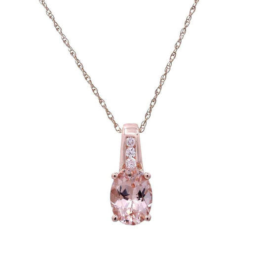 Oval Morganite & Diamond Accent Pendant in 10K Pink Gold