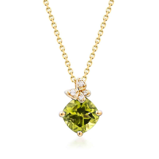 Cushion Peridot & Diamond Accent Butterfly Pendant in 10K Yellow Gold