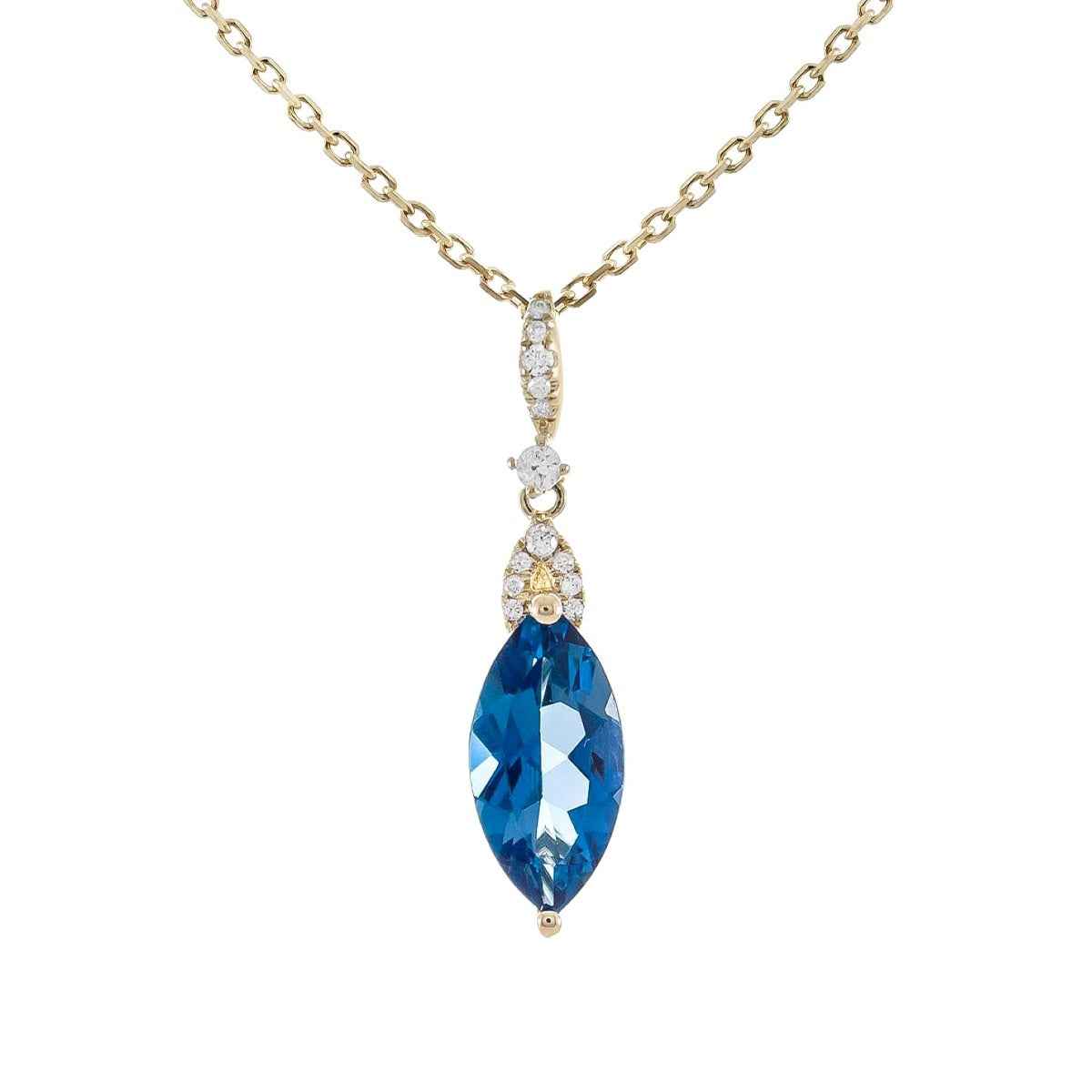 Marquise London Blue Topaz & Diamond Accent Pendant in 10K Yellow Gold