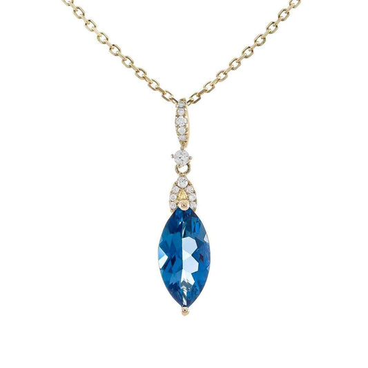 Marquise London Blue Topaz & Diamond Accent Pendant in 10K Yellow Gold